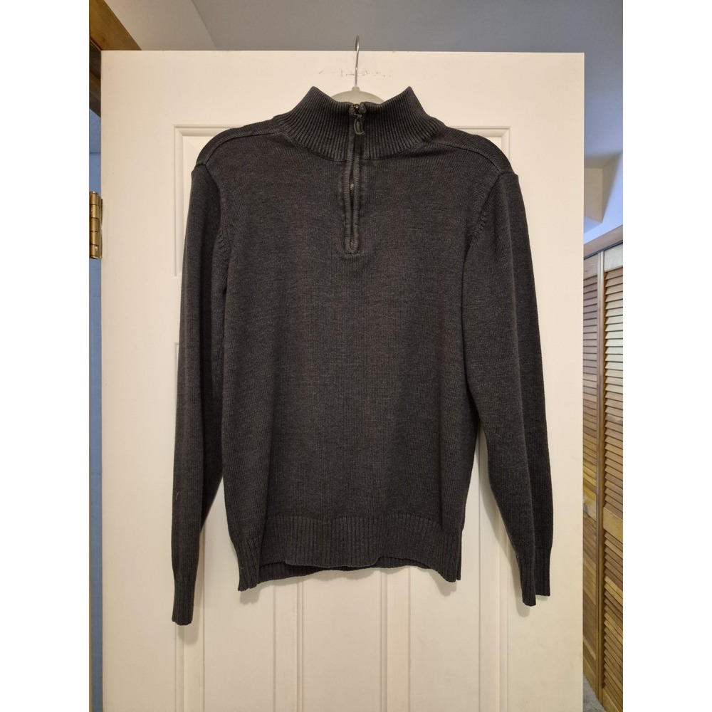 Oscar de la Renta Mens Quarter Zip Pullover Sweater Charcoal Gray Medium Cotton